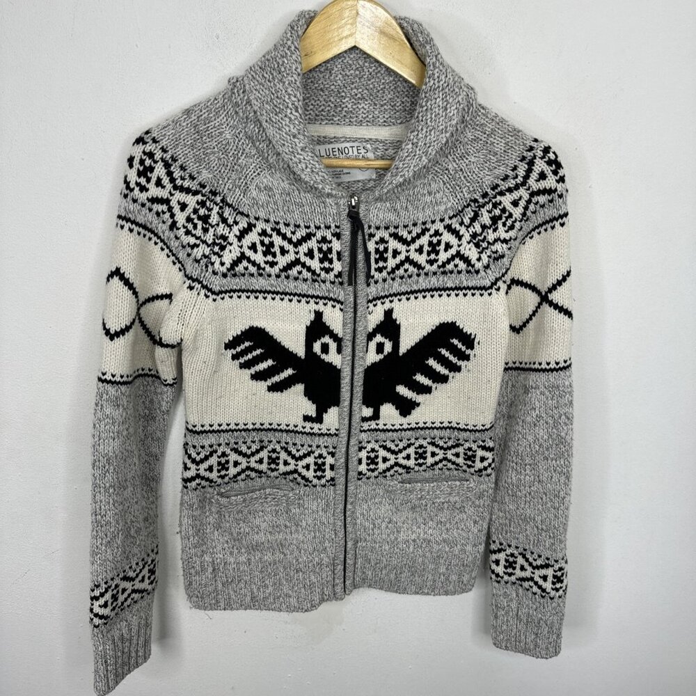 Bluenotes Woman S Thunderbird Owl Western Cowichan Cardigan Knit Sweater Aztec